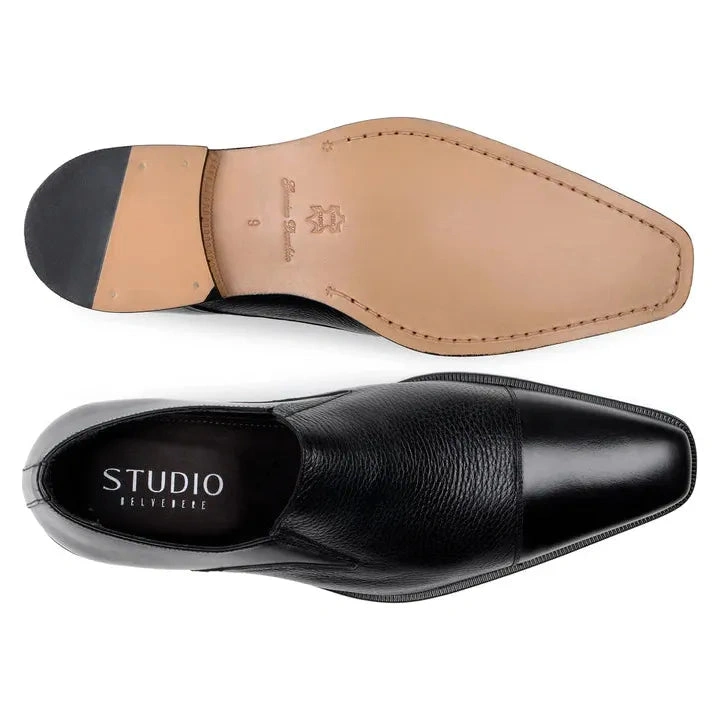 Belvedere Andreo: Zapatos Negros de Piel de Ciervo Italiana, Elegancia Masculina Imprescindible.