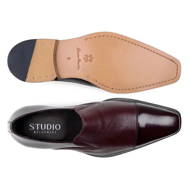 Zapatos Belvedere Andreo Borgoña: Suave piel de ciervo italiana, elegancia atemporal para el hombre moderno.